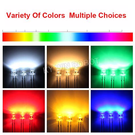 Pcs Mm Flat Top White Red Yellow Blue Green Assorted Kit Lamp Diode