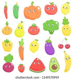 Set Kawaii Sticker Patch Food Vegetables Stock Vector Royalty Free