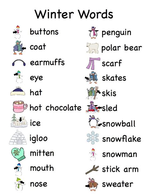 Winter Word List Winter Words Vocabulary Learn English