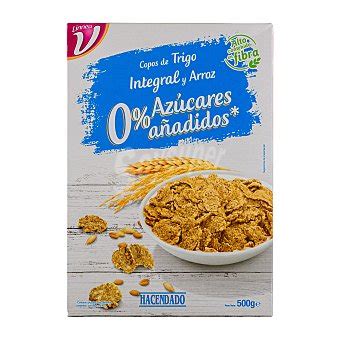 Hacendado Cereal copos de arroz de trigo integral sin azúcares añadidos