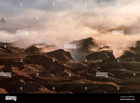 Indonesian Hindus Tenggerese Worshippers Walk Through Mount Bromo