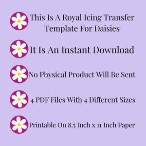 Daisy Royal Icing Transfer Sheet Daisies Flower Pdf Royal Etsy