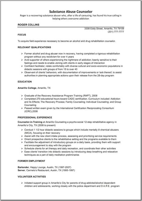 Substance Abuse Counselor Cover Letter Sample Substance Abuse Counselor Resume Template Resume