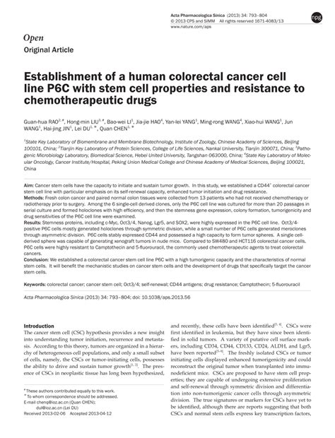 Pdf Establishment Of A Human Colorectal Cancer Cell Line P6c With