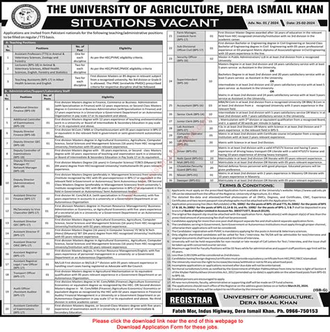 University Of Agriculture Dera Ismail Khan Jobs 2024 February Uad