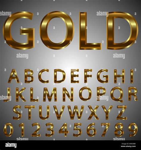 Alfabeto retro font Efecto de Oro Metal letras y números Tipografía