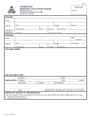 6 Summons Specific Hearing Date Courts Sa Gov Au Doc Template