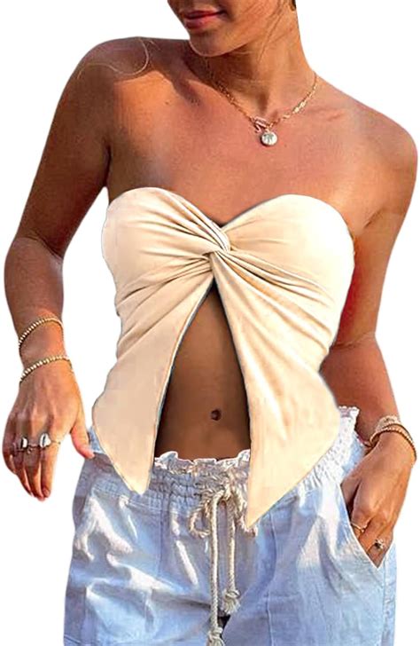 Women Sexy Strapless Tube Top Summer Y2k Going Out Tops Twist Knot