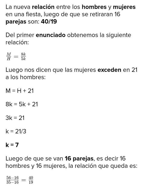 En Una Fiesta Se Observa Que Por Cada Hombres Hab A Mujeres Adem S