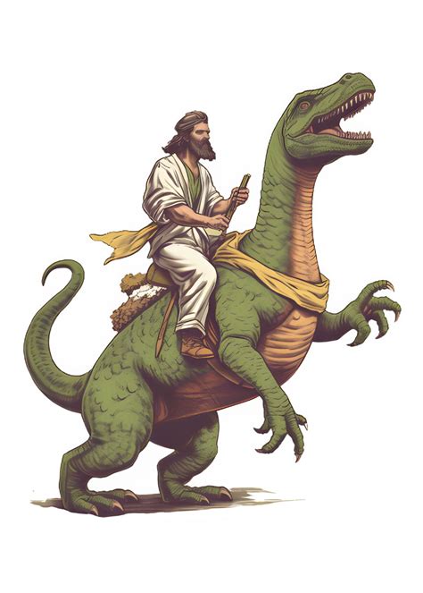 Jesus Riding A Dino Rex Poster Picture Metal Print Paint By Color