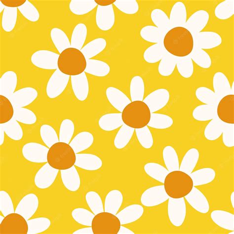 Premium Vector | Daisies seamless pattern with yellow background