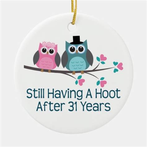 Gift For 31st Wedding Anniversary Hoot Double-Sided Ceramic Round Christmas Ornament | Zazzle