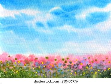 Painting Watercolor Flowers Original Redyelloworange Colors Stock