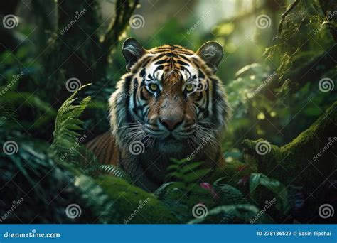 Bengal tiger in the forest stock illustration. Illustration of outdoors - 278186529