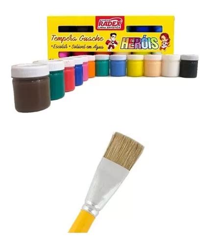 Kit Tinta Guache Cores Pincel N Escolar Artesanato