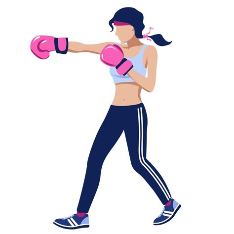 Young woman in pink boxing gloves. Illustration of female boxing ...