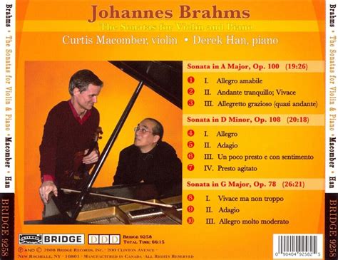 CURTIS MACOMBER DEREK HAN BRAHMS THE SONATAS FOR VIOLIN PIANO NEW