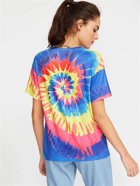 Shein Drop Shoulder Spiral Tie Dye Tee Tie Dye Spiral Tie Dye Tie