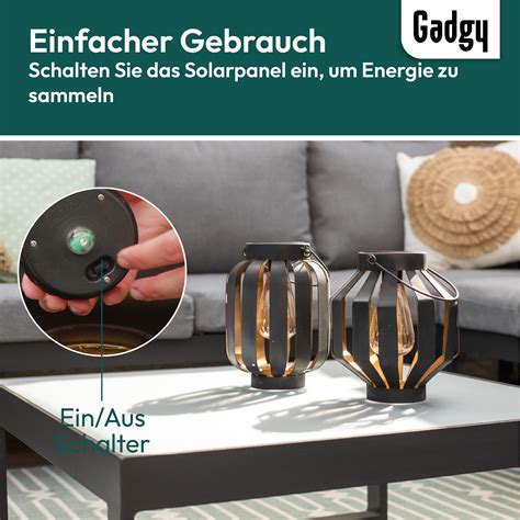 Gadgy Solar Lantern Gl Hbirne Schwarz Metall Solargartenbele