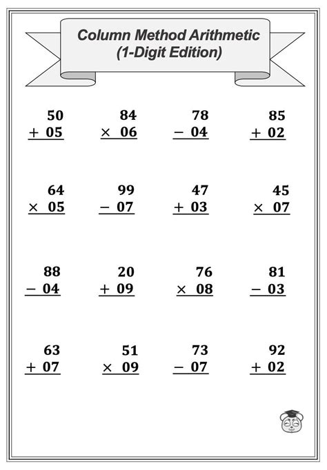 4 Printable Mixed Column Method Arithmetic 1-4 Digit Math Worksheet ...