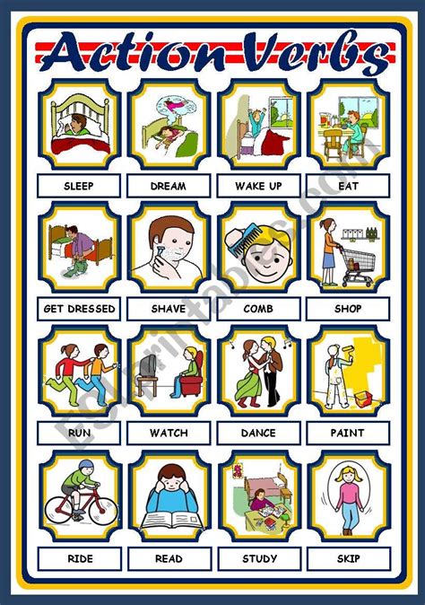 Action Verbs Poster Esl Worksheet By Xani