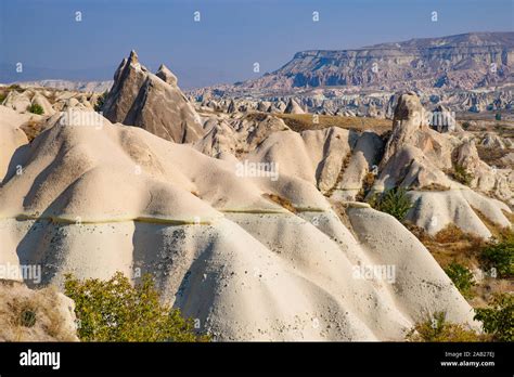 Rock formations of mountain ridges valleys and pinnacles at Göreme