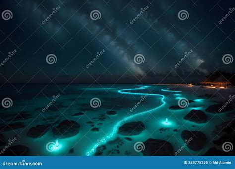 An Illustration of the Bioluminescence Shore in Maldives Stock ...