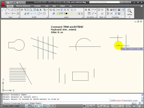 Autocad Tutorial Using Trim And Extend Youtube