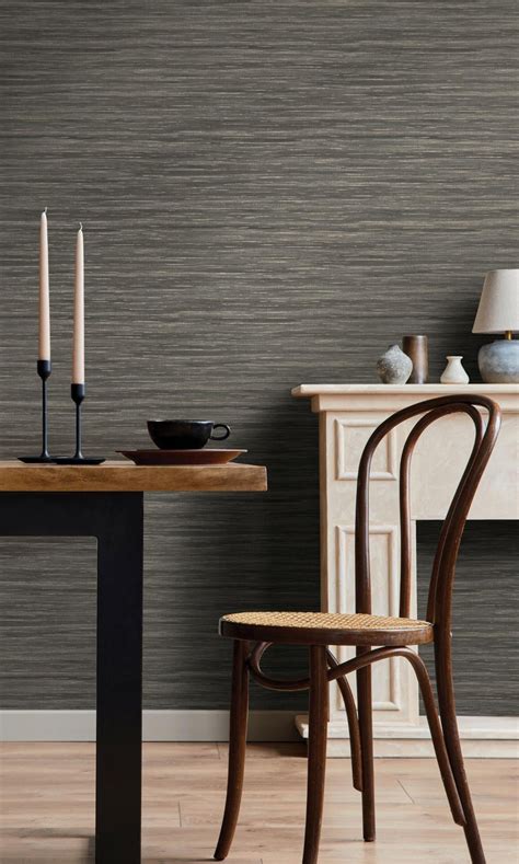 Dark Grey Grasscloth Wallpaper