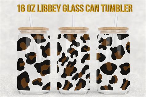 Leopard Print 16oz Libbey Glass Can 2 Graphic By Tumblerdesignsshop