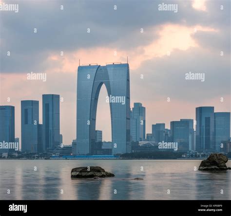 Downtown City Skyline Along The River In China Stock Photo Alamy