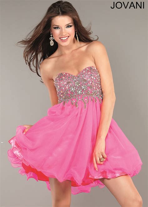 Hot Pink Beaded Strapless Cocktail Dress Prom Dresses 2013 Jovani