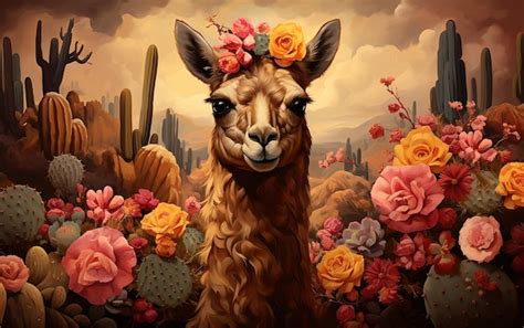 Premium Ai Image A Canvas Of Desert Camels With Flowers Watercolor