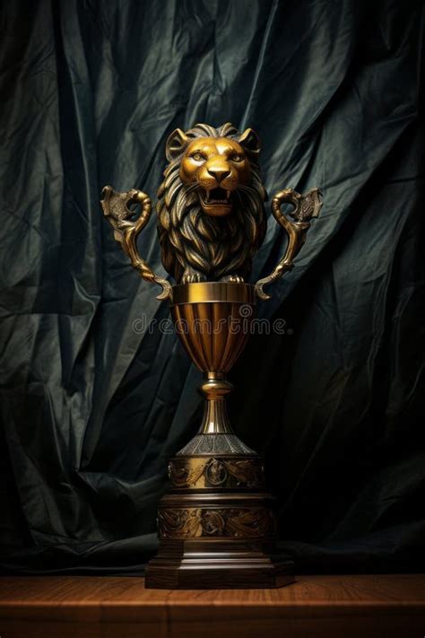 A Golden Trophy With A Lion Head On It Stock Illustration