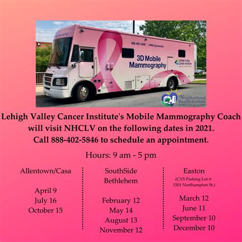 2021 Mammogram Schedule - Lehigh Valley Cancer Institute - Neighborhood Health Centers of the ...