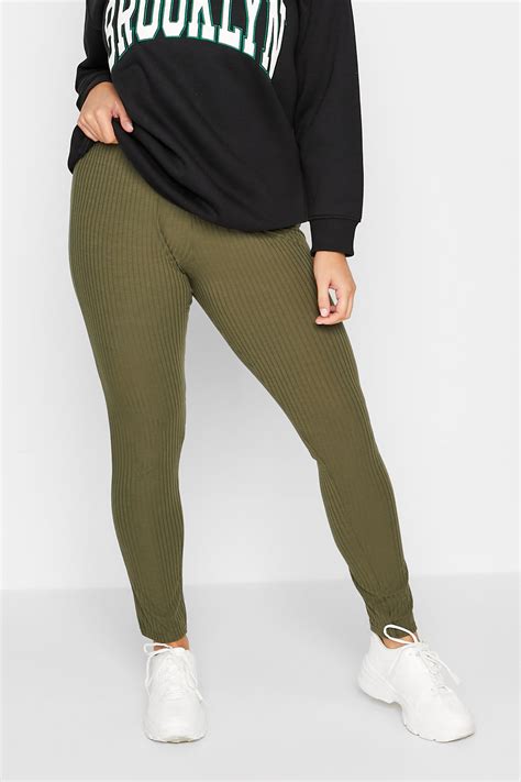 Limited Collection Plus Size Khaki Green Ribbed Leggings Yours Clothing