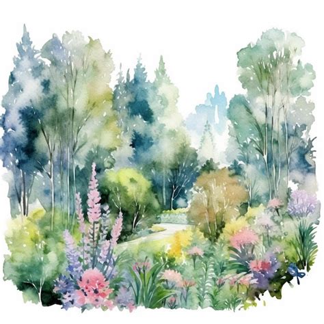 Premium Photo | Watercolor painting of a flower garden