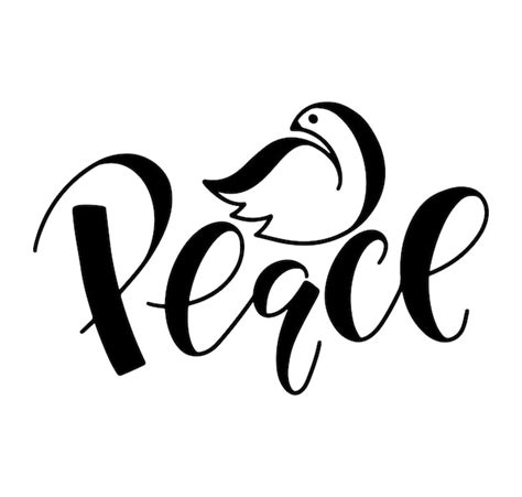 Premium Vector Peace Black Lettering And Doodle Dove Isolated On