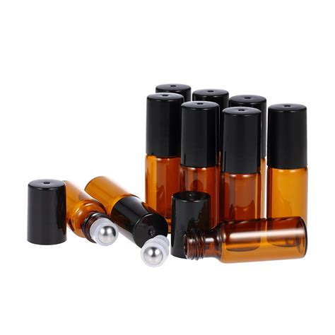 Irfora 10 Pcs 5ml Essential Oils Roller Bottle Amber Glass Roll On