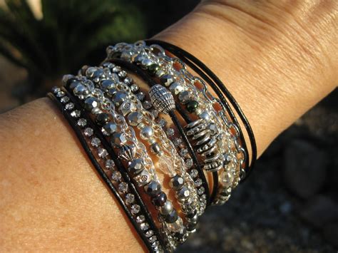 Boho Onyx And Pyrite Endless Leather Wrap Bracelet And Or Etsy