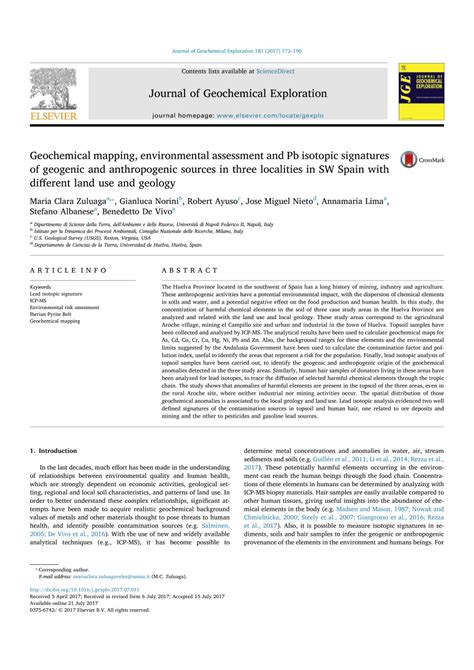 Pdf Geochemical Mapping Environmental Assessment And Pb Isotopic