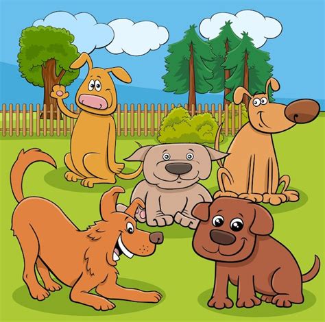 Bande dessinée illustration du groupe de personnages animaux chiens et