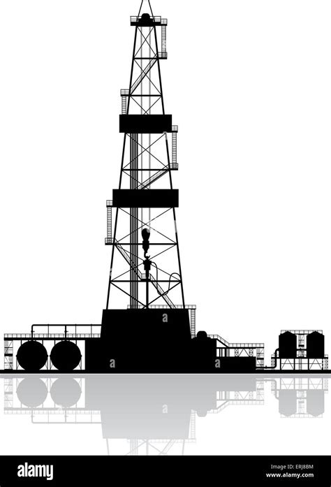 Oil Rig Silhouette Detailed Vector Illustration Of Drilling Platform