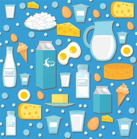 Dairy Product Seamless Pattern Flat Style Milk Products Background