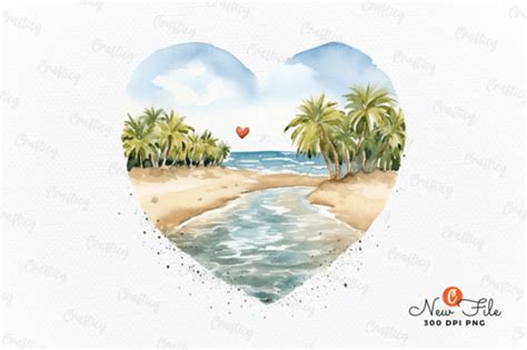 Beach Heart Watercolor Clipart Sublimati Graphic By Crafticy Creative