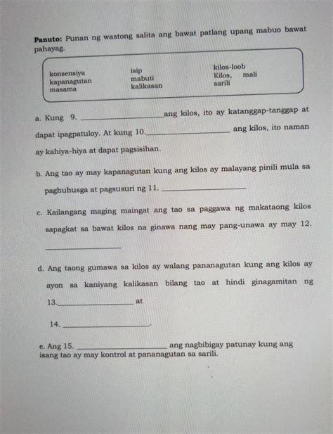 Tayahin Panuto Punan Ng Wastong Salita Ang Bawag Patlang Upang Mabuo