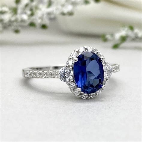 Blue Sapphire Engagement Ring Oval Blue Sapphire Round - Etsy