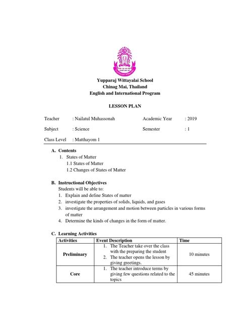 States Of Matter Lesson Plan Pdf Matter Lesson Plan