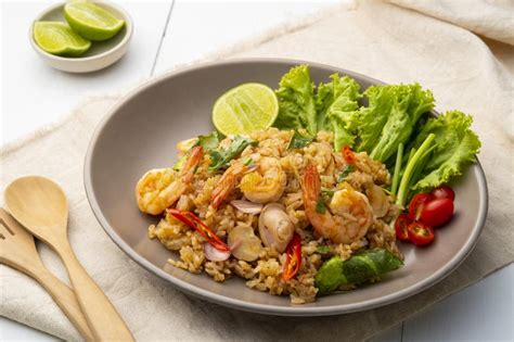 Seafood Tom Yum Fried Rice Stir Fried Rice With Shrimp Squid And Straw