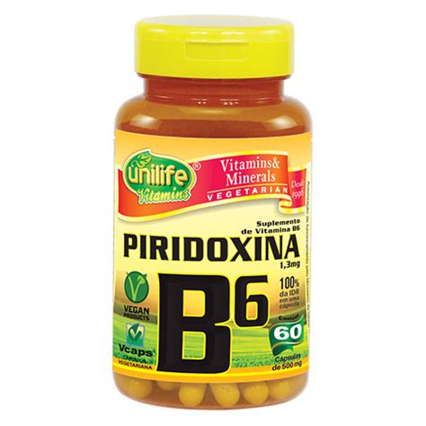 Vitamina B6 Piridoxina 60 Cápsulas 98mg Produtos Naturais Tiago Rocha